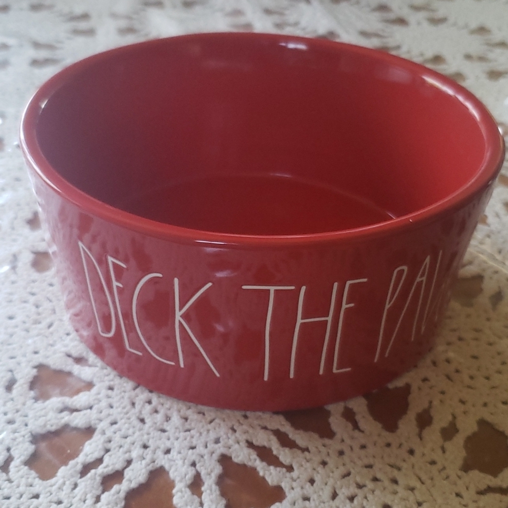 Rae Dunn Red DECK THE PAW Pets Food Water Bowl